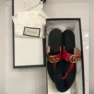 Gucci Double GG Red Leather Sandals Size 9